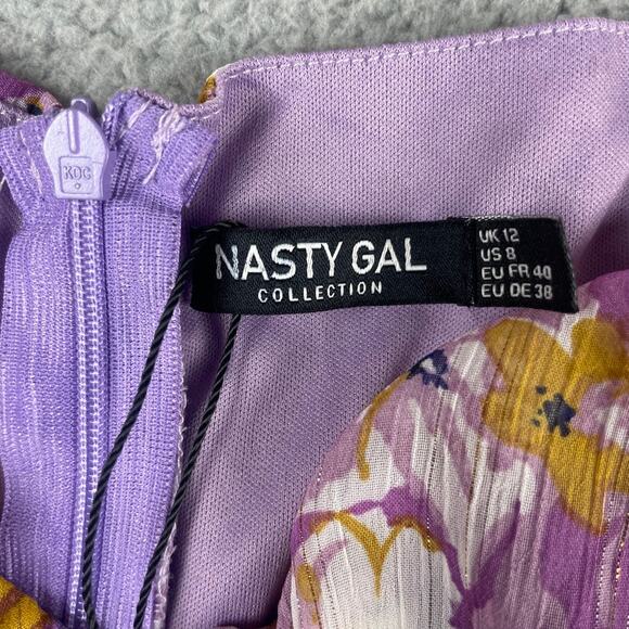 Nasty Gal Women's US 8 Purple Petite Floral Bust Detail Zip Up Playsuit - Picture 3 of 12